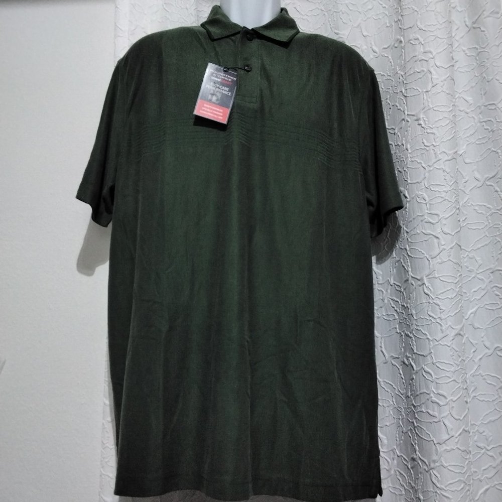 Roundtree & Yorke Polo Tshirt Size L Travel Smart Easy-Care Olive Green Soft *01